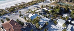 Close up of aerial view of inn